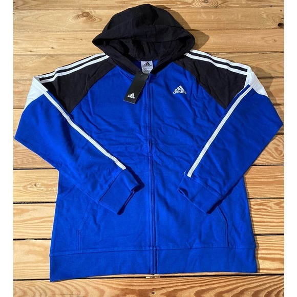 NWT Adidas Hooded Jacket Size XL (18/20) Boy’s Blue Full Zip MSRP $50 - Picture 1 of 9